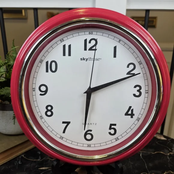 Skytimer Red Wall Clock 11.5" Retro Diner Style Quartz Kitchen Decor - Picture 2 of 5